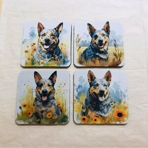 Set of 4 Australian Cattle Dog Neoprene Coasters Handmade